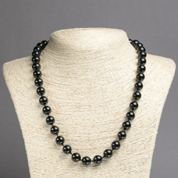 Natural black tourmaline necklace with smooth beads, 10 mm diameter, 45 cm length