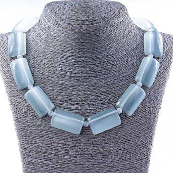 Cat's Eye Necklace, Rectangular 33×20 mm with Gray Separator Beads, 50 cm