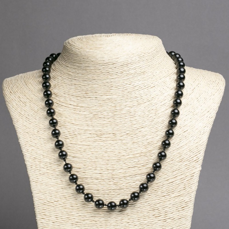 Natural Black Tourmaline Necklace with Smooth Beads, 8 mm diameter, 45 cm length