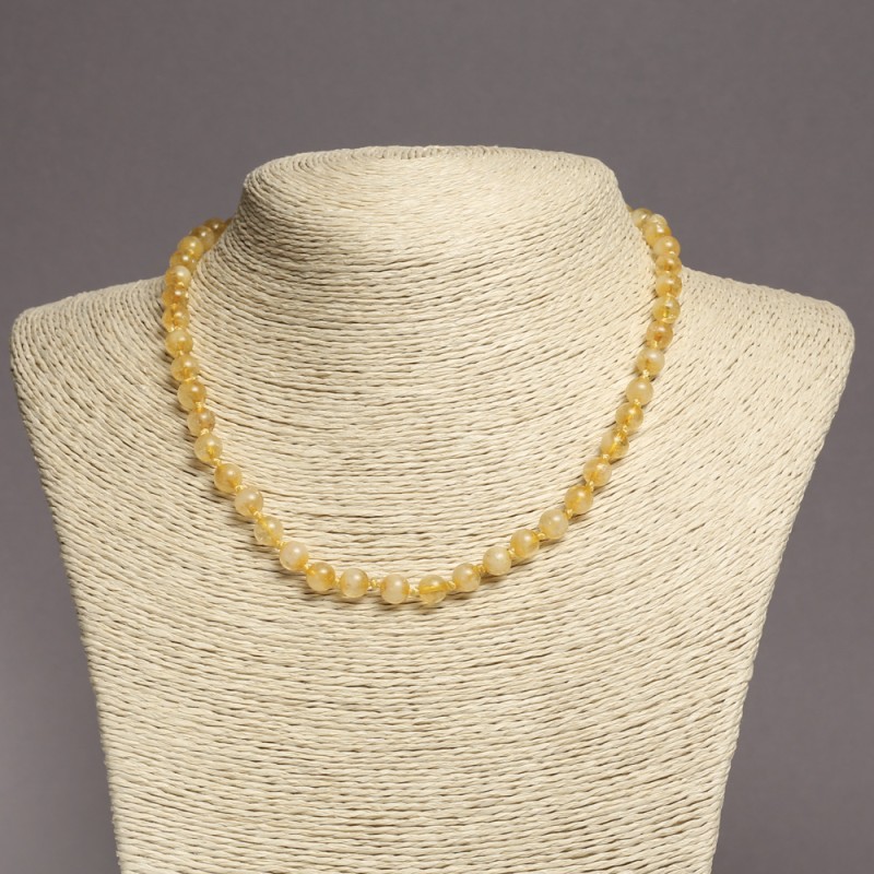 Citrine Necklace with Smooth Bead, 6 mm Diameter, 45 cm Length+