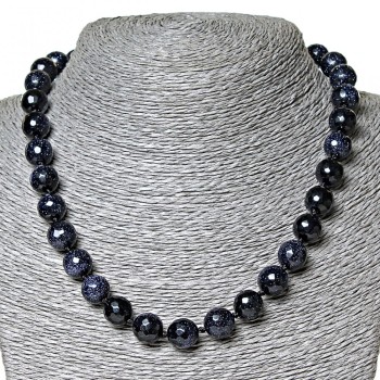 Aventurine Beads (synthetic) Blue Sand Night of Cairo, 12mm faceted beads, length 46 cm