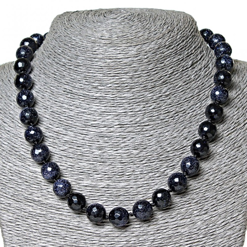 Aventurine Beads (synthetic) Blue Sand Night of Cairo, 12mm faceted beads, length 46 cm