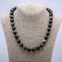 Necklace with natural stone Silver Obsidian, smooth beads, 12 mm diameter, 45 cm length