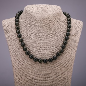 Necklace of natural Sun Obsidian with smooth beads, 10mm diameter, 48cm length