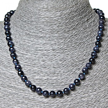 Aventurine Necklace (synthetic) Blue Sand Night of Cairo, 8mm Faceted Bead, 45cm Length