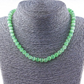 Cat's eye bead necklace, green, 8mm, 40 cm