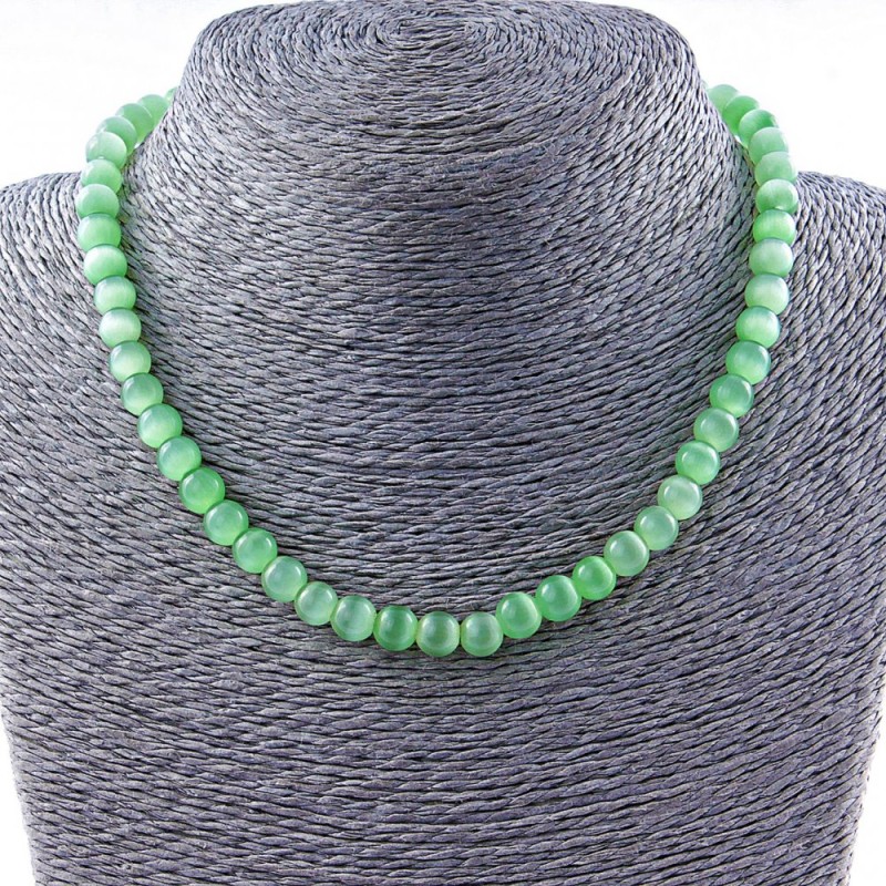 Cat's eye bead necklace, green, 8mm, 40 cm