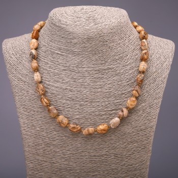 Beaded Necklace of Natural Jasper – Landscape, Tumbled, 8×10 mm Diameter (+/-), 48 cm Length