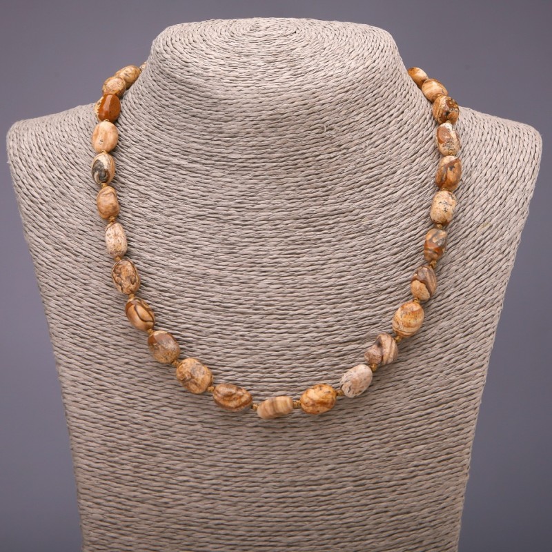 Beaded Necklace of Natural Jasper – Landscape, Tumbled, 8×10 mm Diameter (+/-), 48 cm Length