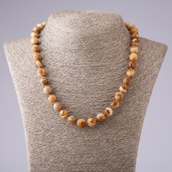Necklace Landscape Jasper Faceted Bead, 10mm Diameter, 48cm Length
