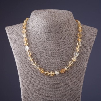 Citrine Necklace (Imitation) with hammered texture, bead diameter 8x10 mm, length 45 cm