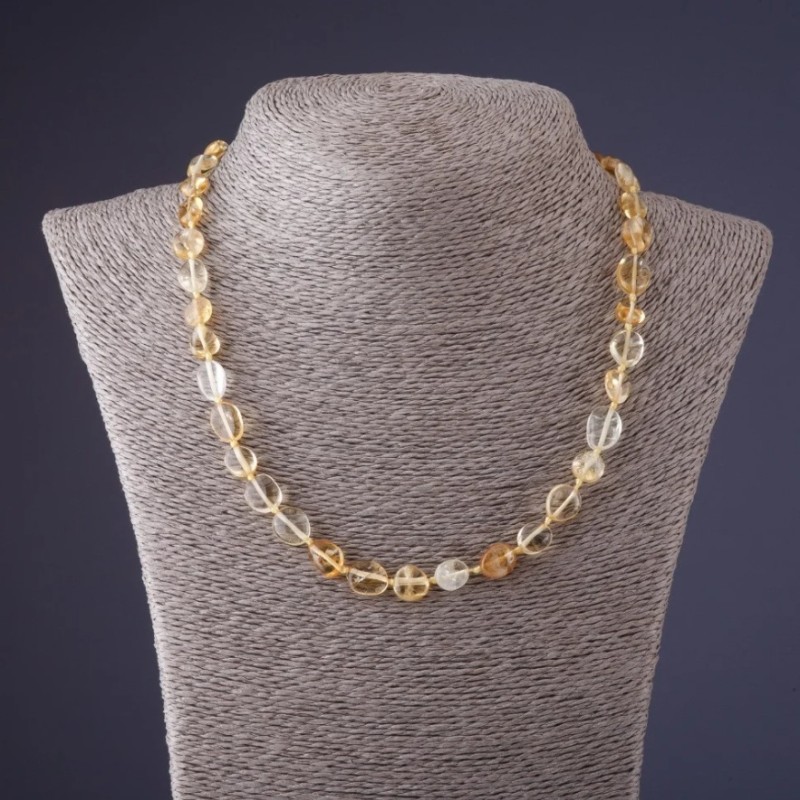 Citrine Necklace (Imitation) with hammered texture, bead diameter 8x10 mm, length 45 cm