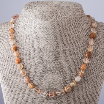 Bead Necklace of Natural Golden Rutile Quartz, Faceted, length 49 cm, bead diameter 7-11 mm (±)