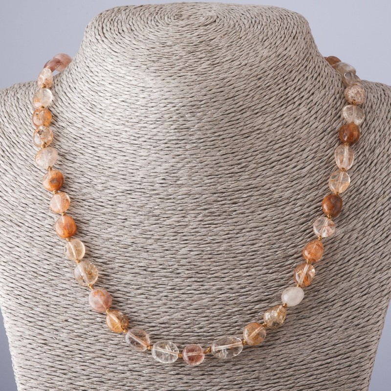 Bead Necklace of Natural Golden Rutile Quartz, Faceted, length 49 cm, bead diameter 7-11 mm (±)