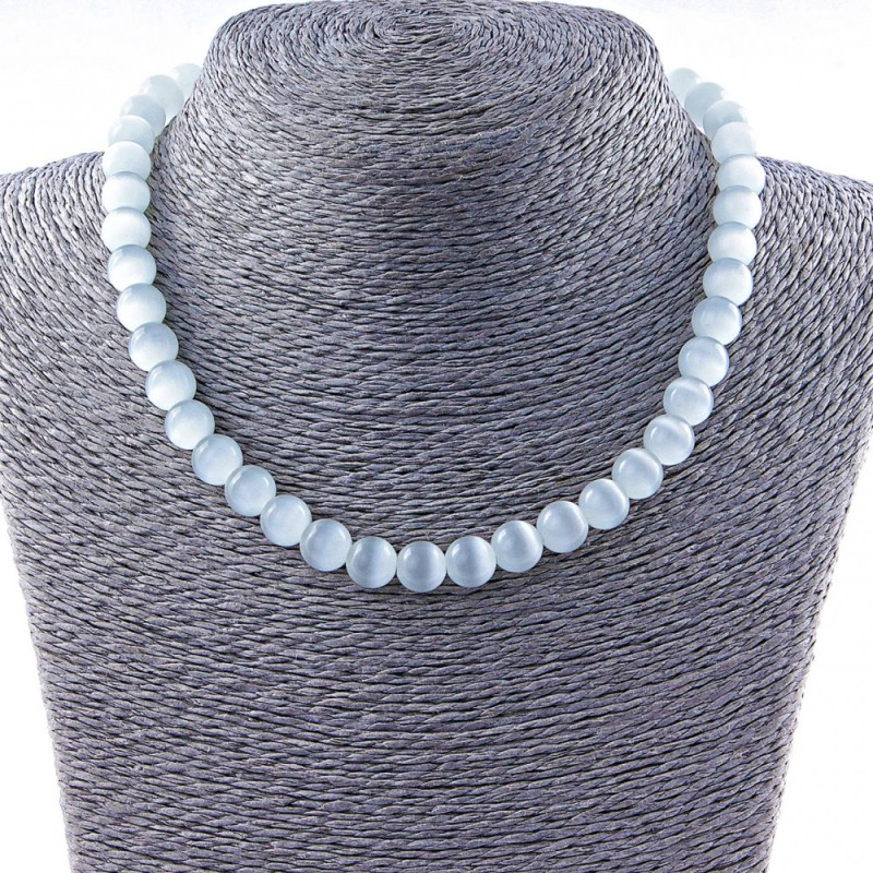 Cat's Eye bead necklace 10mm gray, 40 cm long