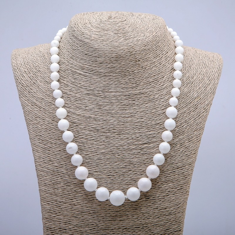 White Agate Beads (Pressed) Smooth Round Beads from 6 to 14 mm, Length 45 cm+