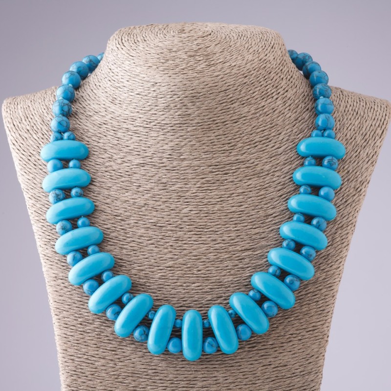 Necklace Cleopatra Turquoise Blue, 10×25 mm links and 10 mm beads, 50 cm length