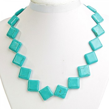 Turquoise beads with veining, diamond-shaped 18x18 mm, length 45 cm