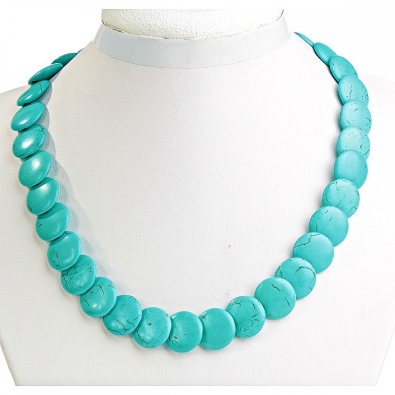 Turquoise necklace with veining, coin-shaped beads 20mm, length 49 cm