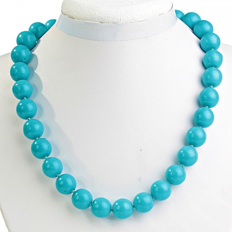 Blue Turquoise Bead Necklace 14mm, 49 cm length