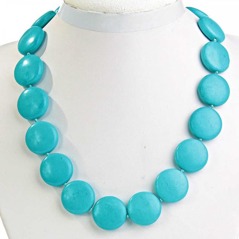 Blue Turquoise Necklace (im) Coin 22mm +-, length 45cm+