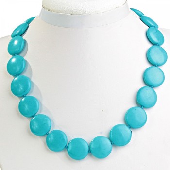 Blue Turquoise Necklace (named) coin 20mm+-, length 46cm+-
