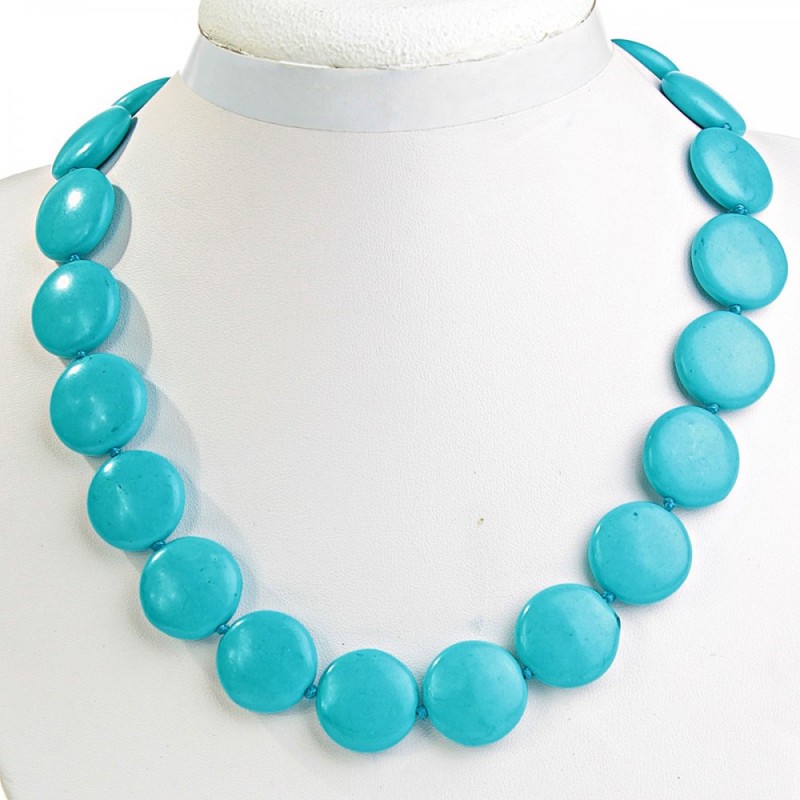 Blue Turquoise Necklace (named) coin 20mm+-, length 46cm+-
