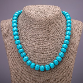 Turquoise bead necklace with smooth rondels, diameter 12x9 mm, length 45 cm
