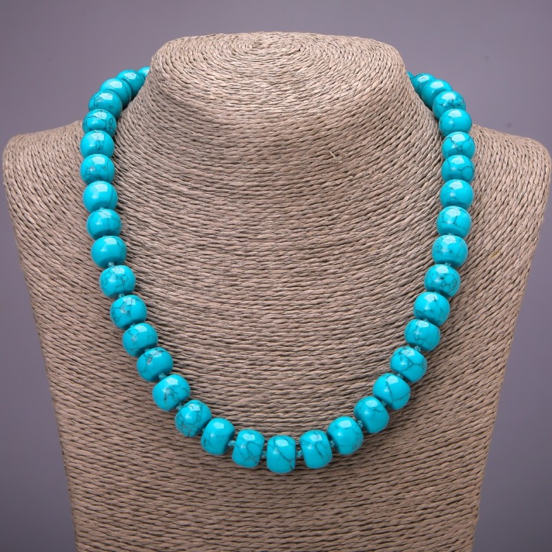 Turquoise bead necklace with smooth rondels, diameter 12x9 mm, length 45 cm