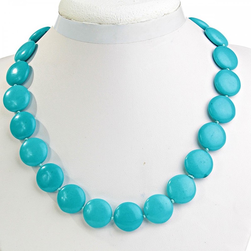 Necklace Blue Turquoise Coin 18mm, length 46cm