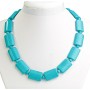 Blue Turquoise Necklace with Rectangular Stones 18x25 mm and a Bead Between Them, Length 49 cm