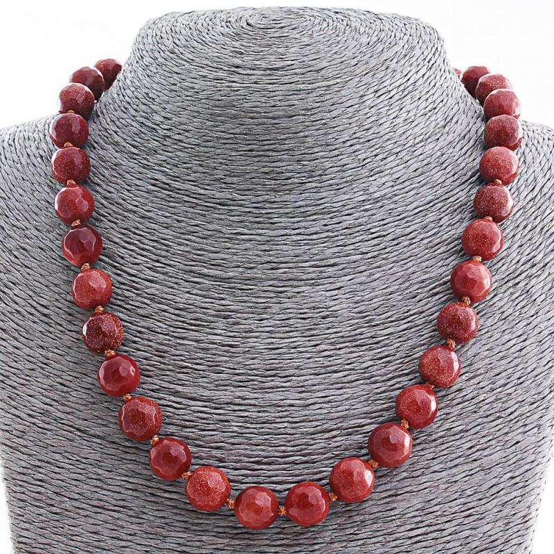 Aventurine Necklace (synthetic) "Golden Sand", faceted bead 12 mm, length 48 cm