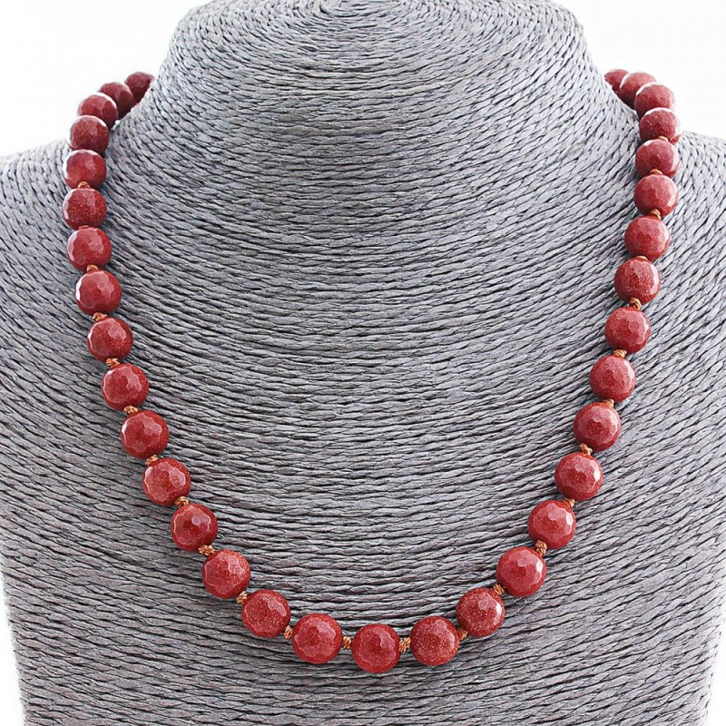 Aventurine Necklace (synthetic) 'Golden Sand', 10mm faceted bead, 50 cm length