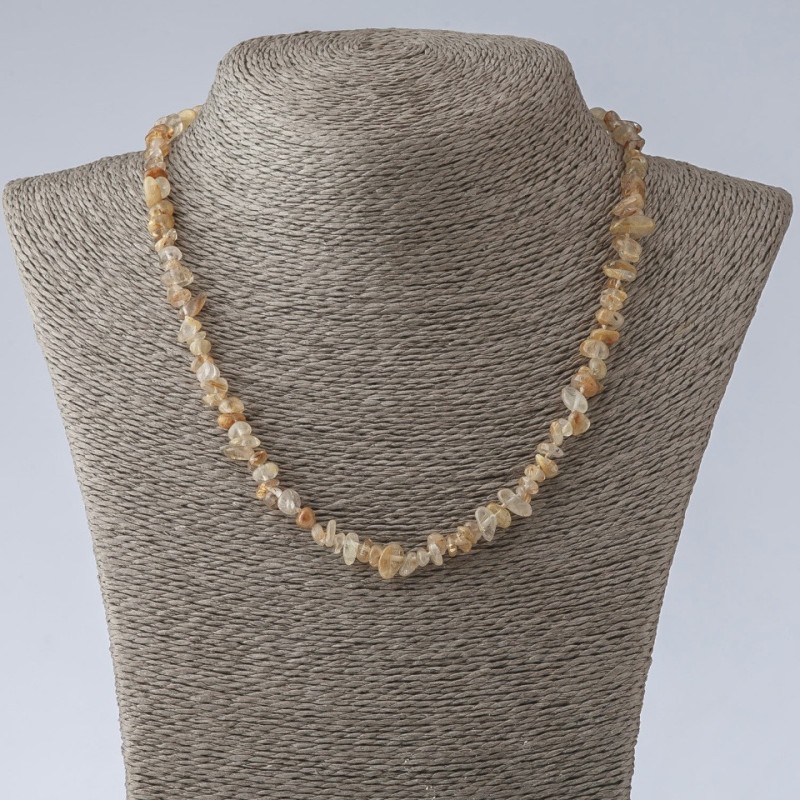 Bead necklace natural stone Quartz "Hairy" golden chip, length 50 cm, diameter 4-7 mm