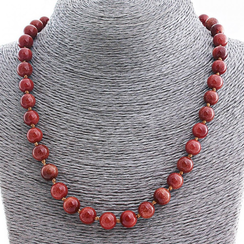 Aventurine Necklace (synthetic) 'Golden Sand', 10 mm beads, length 50(±)cm