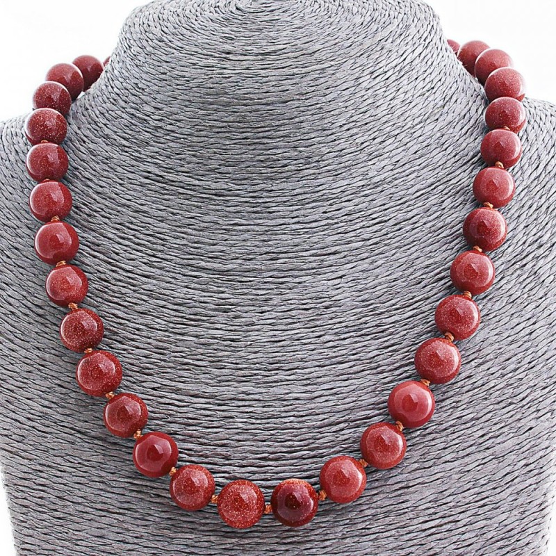 Aventurine Bead Necklace (synthetic) 'Golden Sand' 12mm beads, length 50 cm+