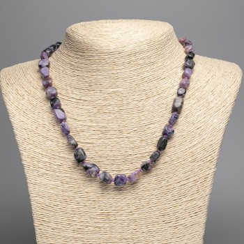 Charoite Necklace with Natural Stone Faceted Beads, 10x8 mm Diameter, 50 cm Length