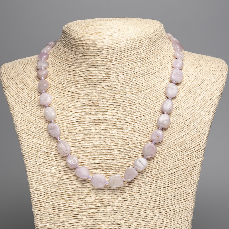 Kunzite Necklace, natural stone, faceted beads, 10x11 mm diameter, length 51 cm ±