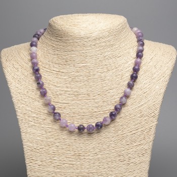 Lepidolite imitation necklace, acrylic, smooth beads, 8 mm diameter, 50 cm length+
