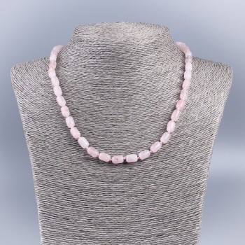 Pink Quartz Cylinder Bead Necklace, 6×9 mm, 48 cm length