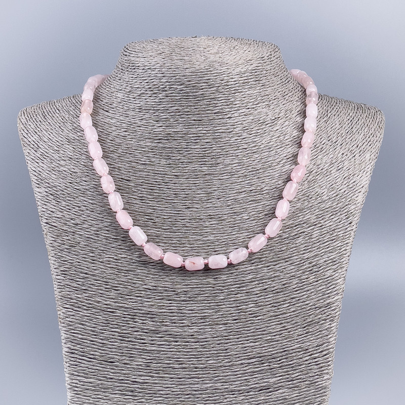 Pink Quartz Cylinder Bead Necklace, 6×9 mm, 48 cm length