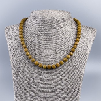 Landscape Jasper Necklace, Faceted Cube Beads, Natural Stone, 7 mm Diameter, 48 cm Length