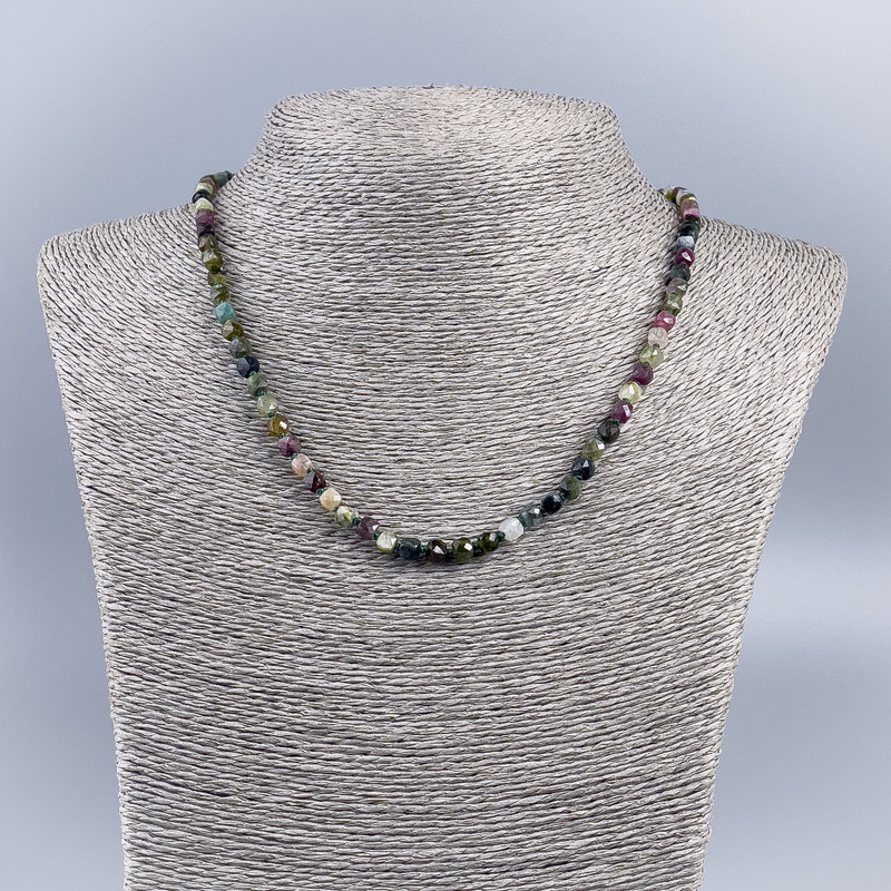 Necklace made from natural tourmaline, faceted cube beads, 5 mm diameter +-, length 48 cm+-