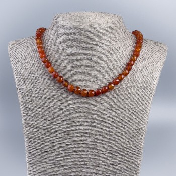 Carnelian natural stone necklace with faceted cube beads, 7 mm diameter, 48 cm length