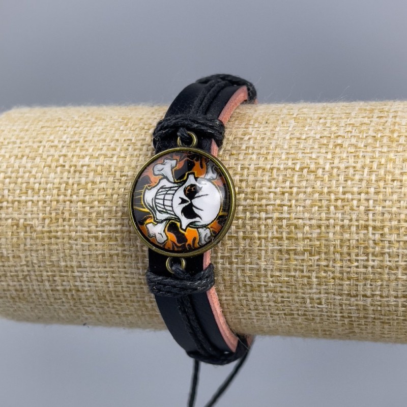 Eco-leather bracelet with skull on adjustable drawstrings (1 pc)