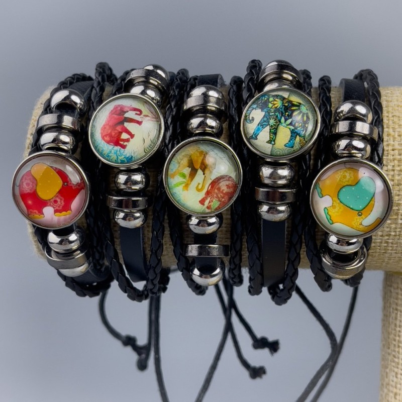 Eco-leather bracelet 'Elephants Assortment' with adjustable length 1pc