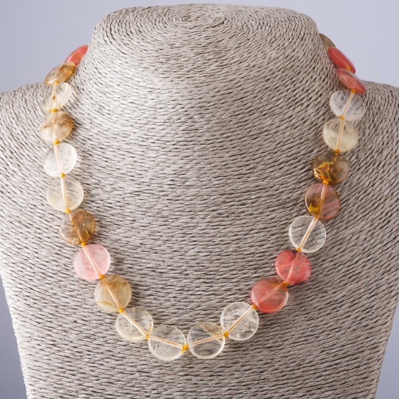 Chalcedony Coin Necklace, 15mm Beads, 45cm Length