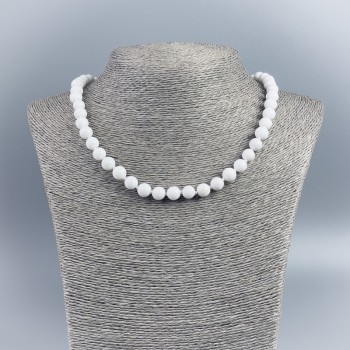 White Agate Necklace (Pressed) Smooth Beads, 8 mm diameter, 48 cm length
