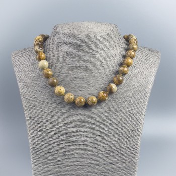 Landscape Jasper Beaded Necklace, smooth round beads, diameter 12 mm +/-, length 48 cm +/-