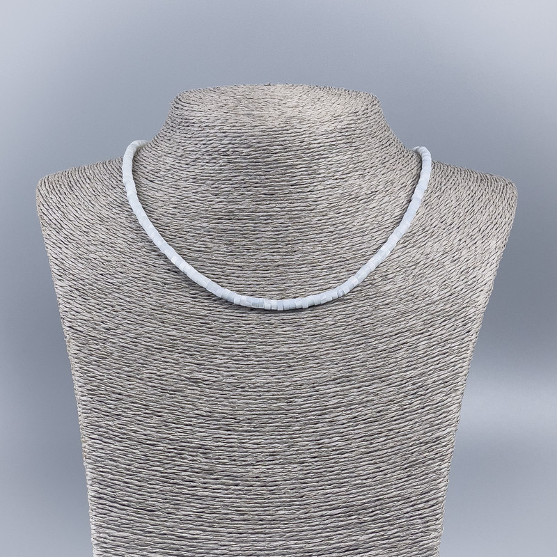 Natural Mother-of-Pearl Necklace-Choker (tone) White Cool Smooth Rondelle, Diameter 4x2 mm +/- Length 48 cm +/-